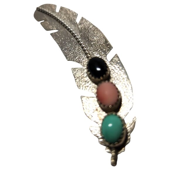 Vintage Navaho Sterling Silver Feather Brooch by Native American Artist W Begay - Picture 13 of 14